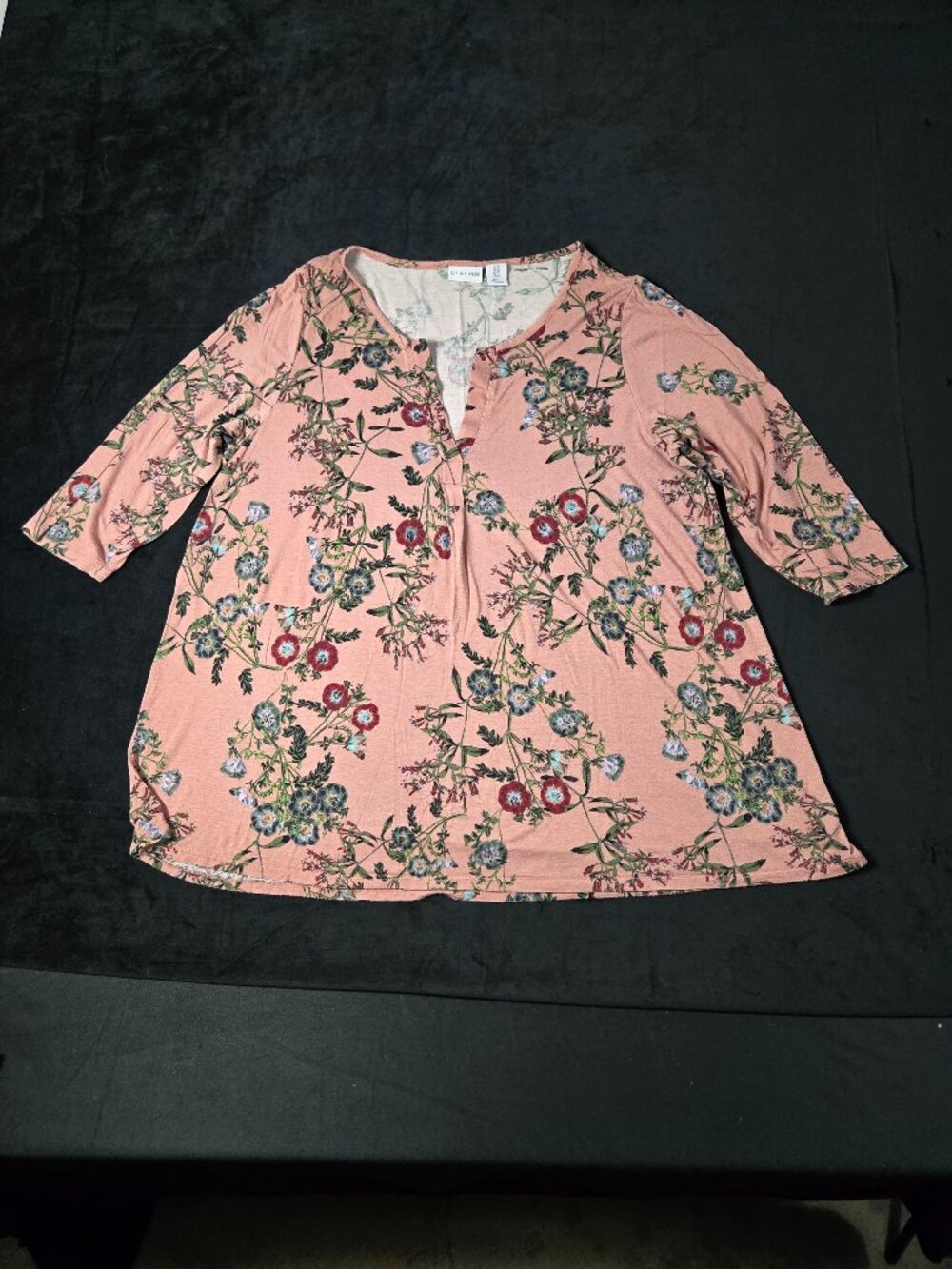 Tabitha Webb Women's 1X Pink Floral Tunic Top 3/4 Sleeve Boho